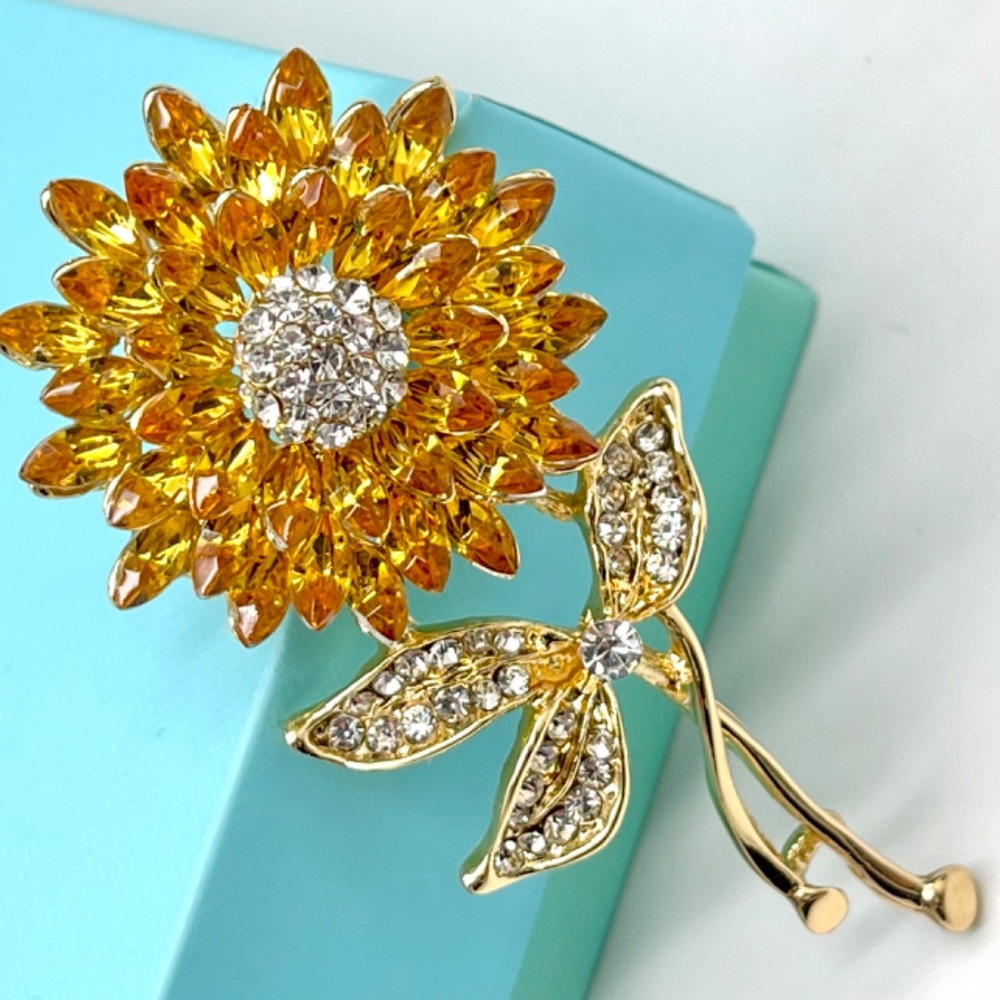 Sunflower Brooch Sunflower Pins Rhinestone Sunflower Brooch